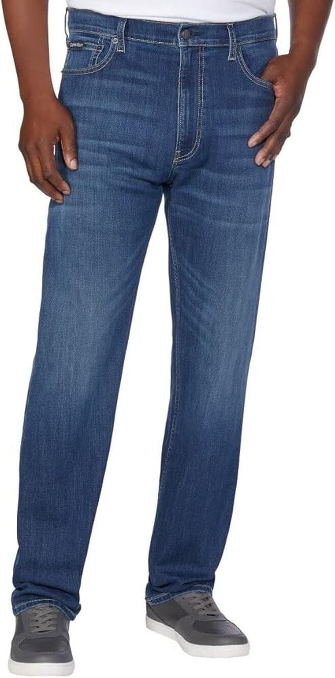 Calvin Klein Men's 5 Pocket Style Slim Fit Straight Jeans, Classic Blue 32X34